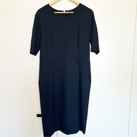 COS Short Sleeve Dress Large Navy knee length midi fit & flare office neutral - Picture 1 of 8